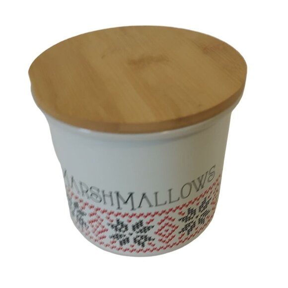 Vintage Festive Ceramic Marshmallow Canister With Bamboo Kitchen Storage - Picture 2 of 5